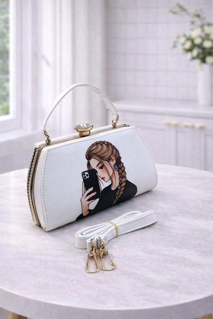 Trendy Selfie Girl Printed Handbag - Premium Luxury Clutch for Women