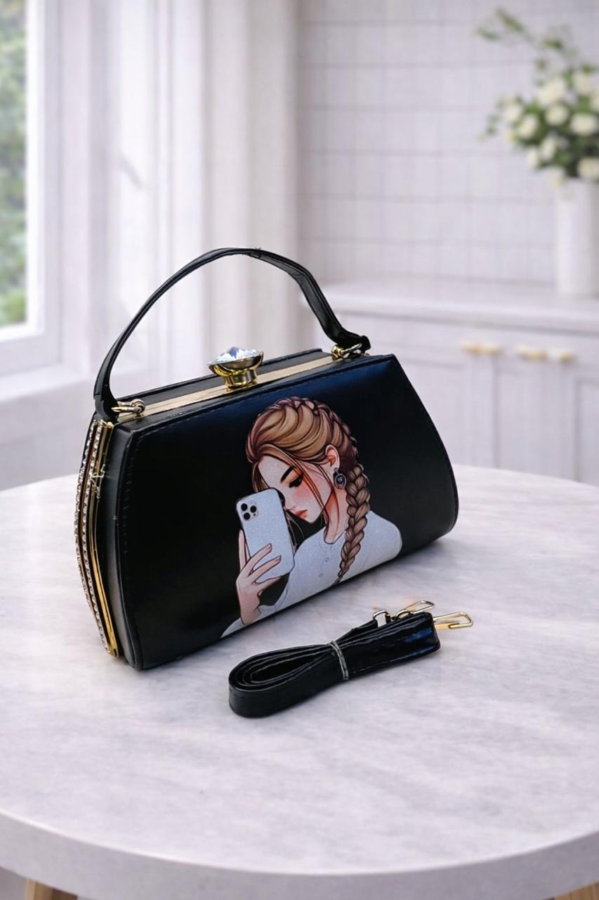 Trendy Selfie Girl Printed Handbag - Premium Luxury Clutch for Women