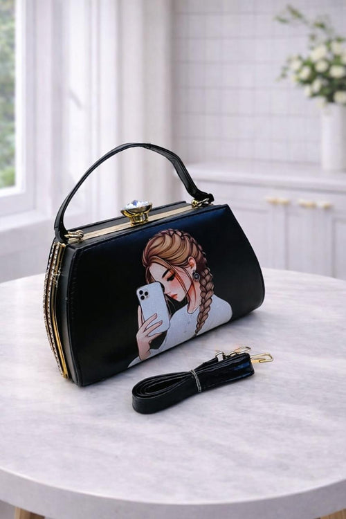 Trendy Selfie Girl Printed Handbag - Premium Luxury Clutch for Women