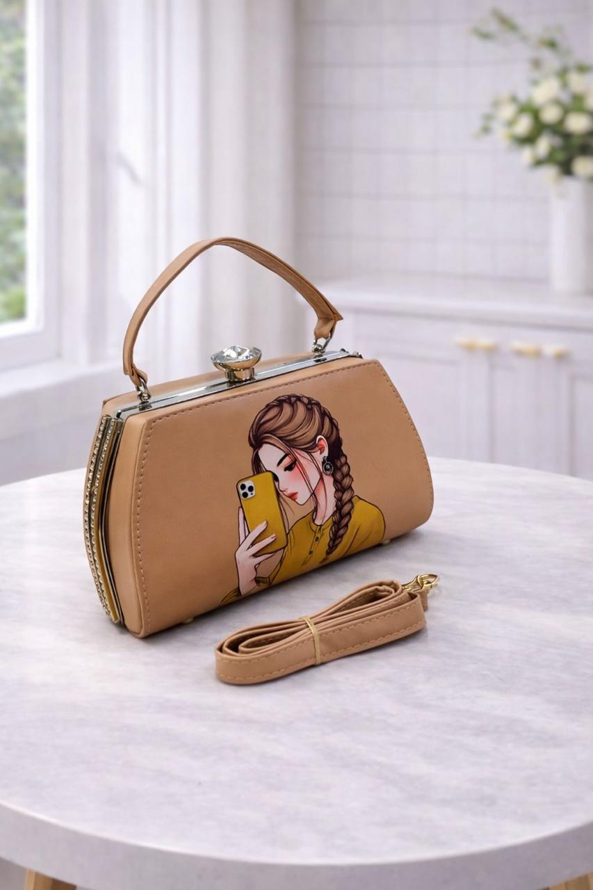 Trendy Selfie Girl Printed Handbag - Premium Luxury Clutch for Women