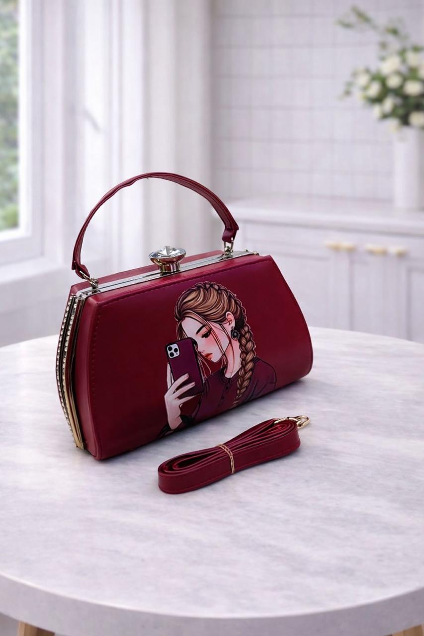 Trendy Selfie Girl Printed Handbag - Premium Luxury Clutch for Women