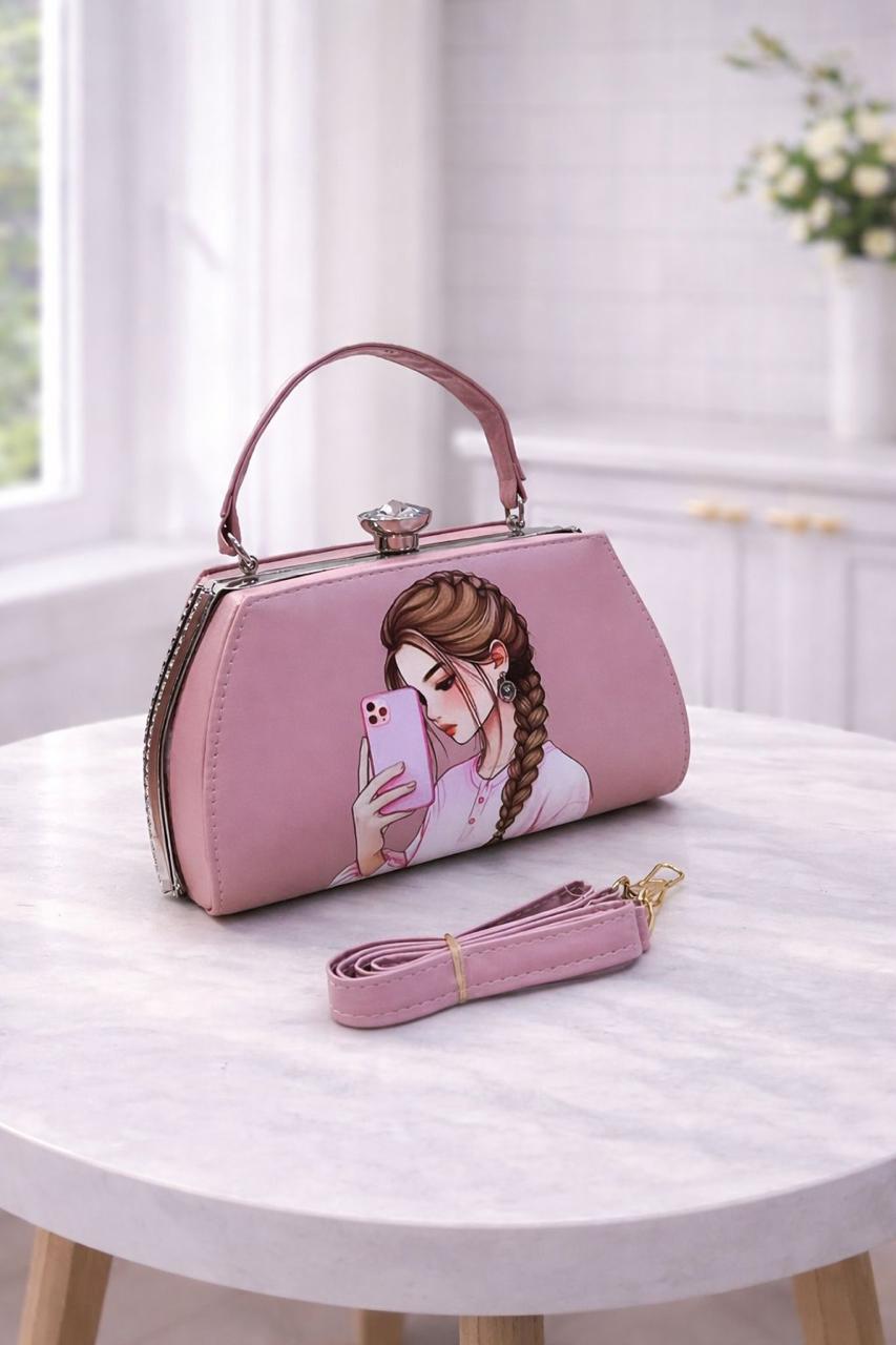 Trendy Selfie Girl Printed Handbag - Premium Luxury Clutch for Women