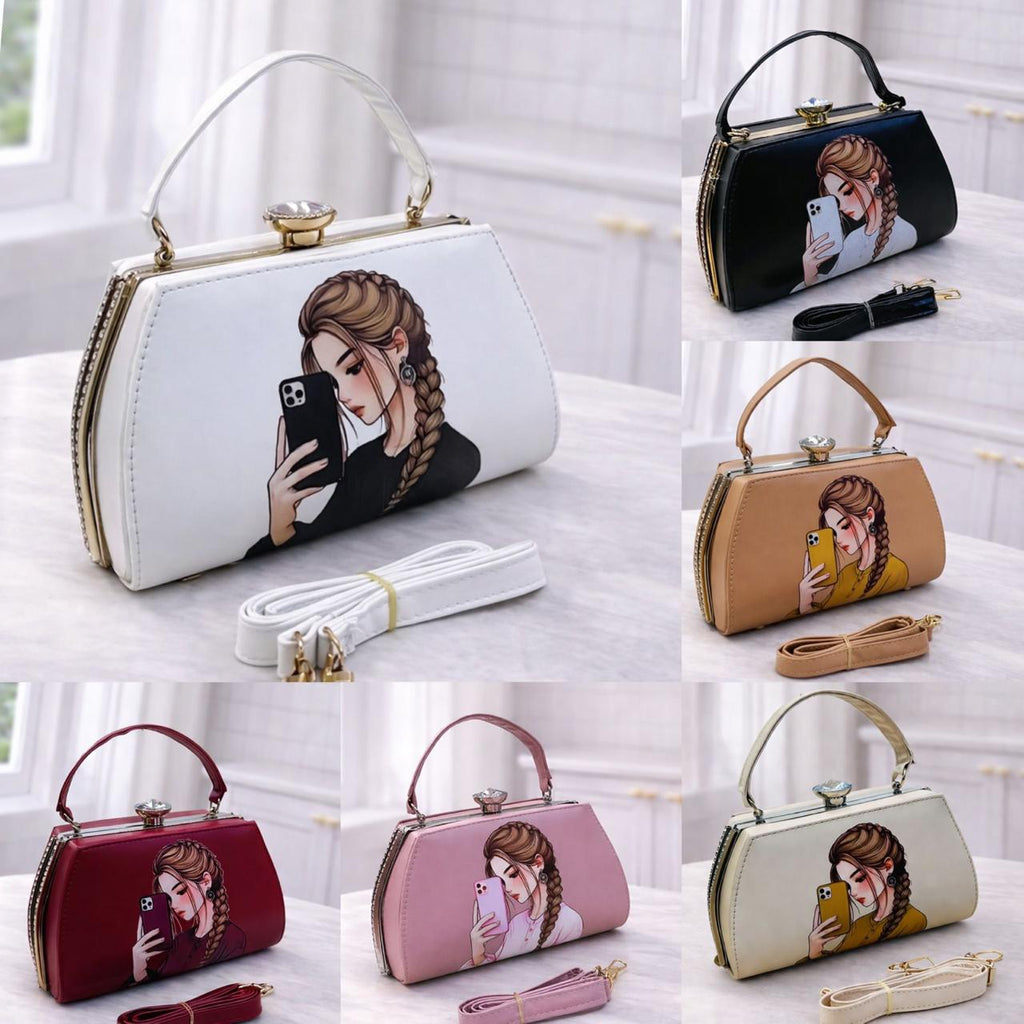 Trendy Selfie Girl Printed Handbag - Premium Luxury Clutch for Women