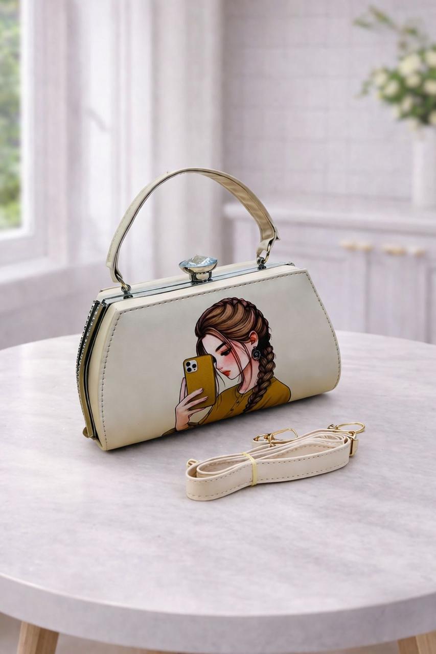 Trendy Selfie Girl Printed Handbag - Premium Luxury Clutch for Women
